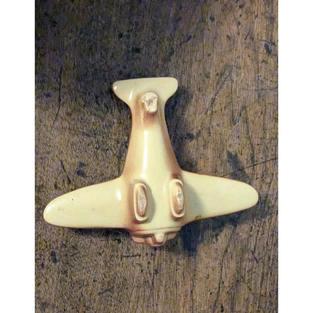 Vintage FAPCO Ceramic Fighter Plane Planter 1940s WWII Military Star Pottery